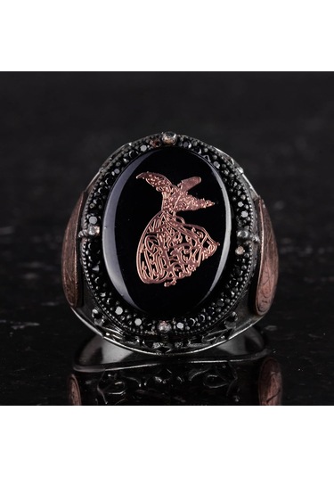 925 Ayar Gümüş El Yapımı Erkek Yüzük - Davut Yıldızı Yüzüğü Sema Töreni Gümüş