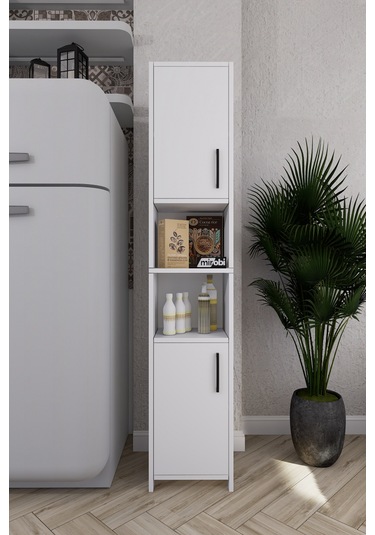 Fella 6 Raflı Çok Amaçlı Dekoratif Mutfak Dolabı Beyaz Beyaz