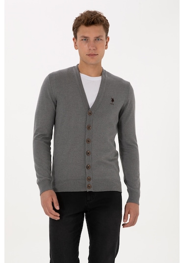 U.s. Polo Assn. Erkek Gri Melanj Hırka Triko 50313702-vr086 Gri Melanj