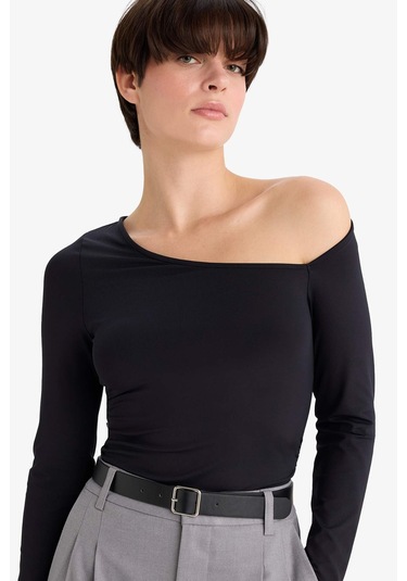 Defacto Slim Fit Dar Kesim Tek Omuzlu Uzun Kollu Body G5965ax25wnbk81 Siyah-bk81