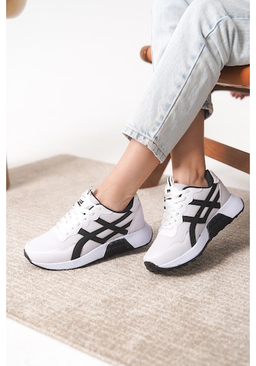 Garantili D0120 Günlük Ortopedik Kadın Sneaker Spor Ayakkabı Beyaz-siyah