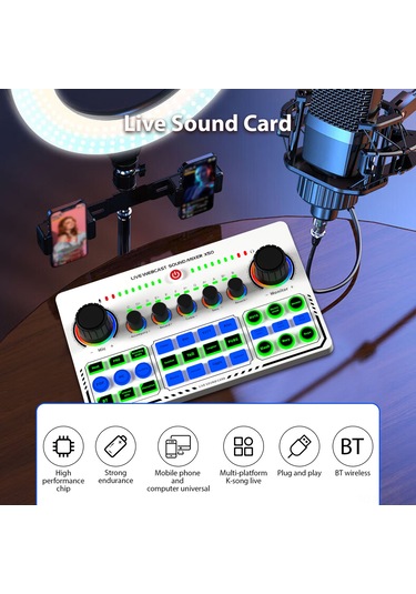 Hfambition X50 Beyaz Canlı Yayın Ses Kartı - Telefon Bilgisayar Uyumlu Otg Dijital Kayıpsız Transmit - Canlı Şarkı İçin 10.1"