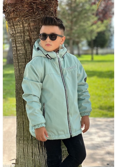 Erkek Çocuk Sabit Kapüşonlu Metal Armalı İçi Kürklü Mont Km3987 Mint