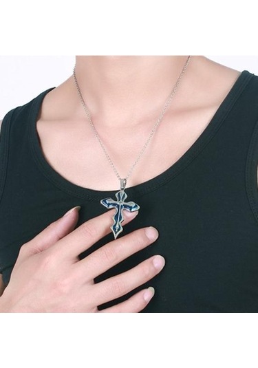 2 Adet Erkekler Rhinestones Kakma İsa Haç Kolye Zincir Kolye Hediye Çok Renkli