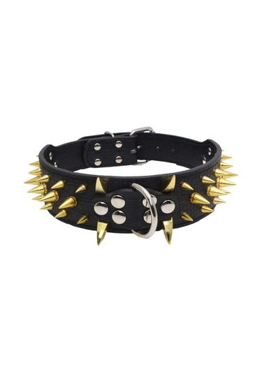 Magideal Suntek Keskin Çivili Perçin Pu Deri Köpek Tasması Siyah M Siyah