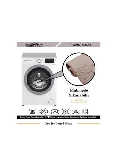 Bonny Home 3Lü Pudra Ultrasoft Desenli Klozet Takımı Paspas Seti Pudra