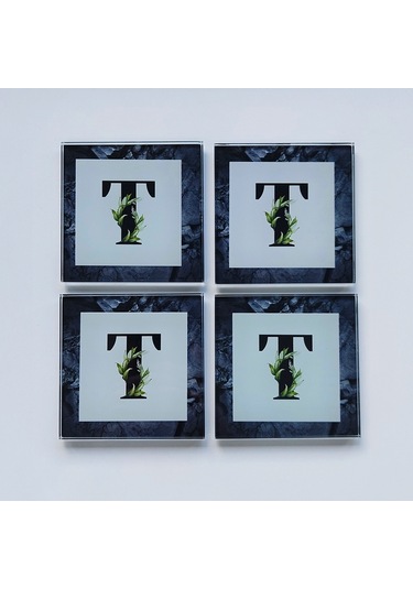 Decorita Cam Bardak Altlığı T Harfli Tasarım 4'lü Takım 10 x 10 CM Çok Renkli