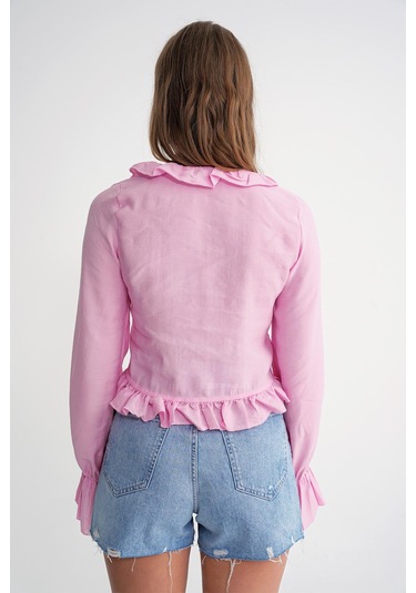 4712 Kadın Volanlı Modal Bolero Bluz Pembe Pembe