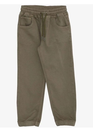 Erkek Çocuk Pamuklu Rahat Kalıp Bel Paça Lastikli Pantolon-14580 Haki