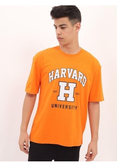 Çocuk Harvard Baskılı Tshirt-14612 Turuncu