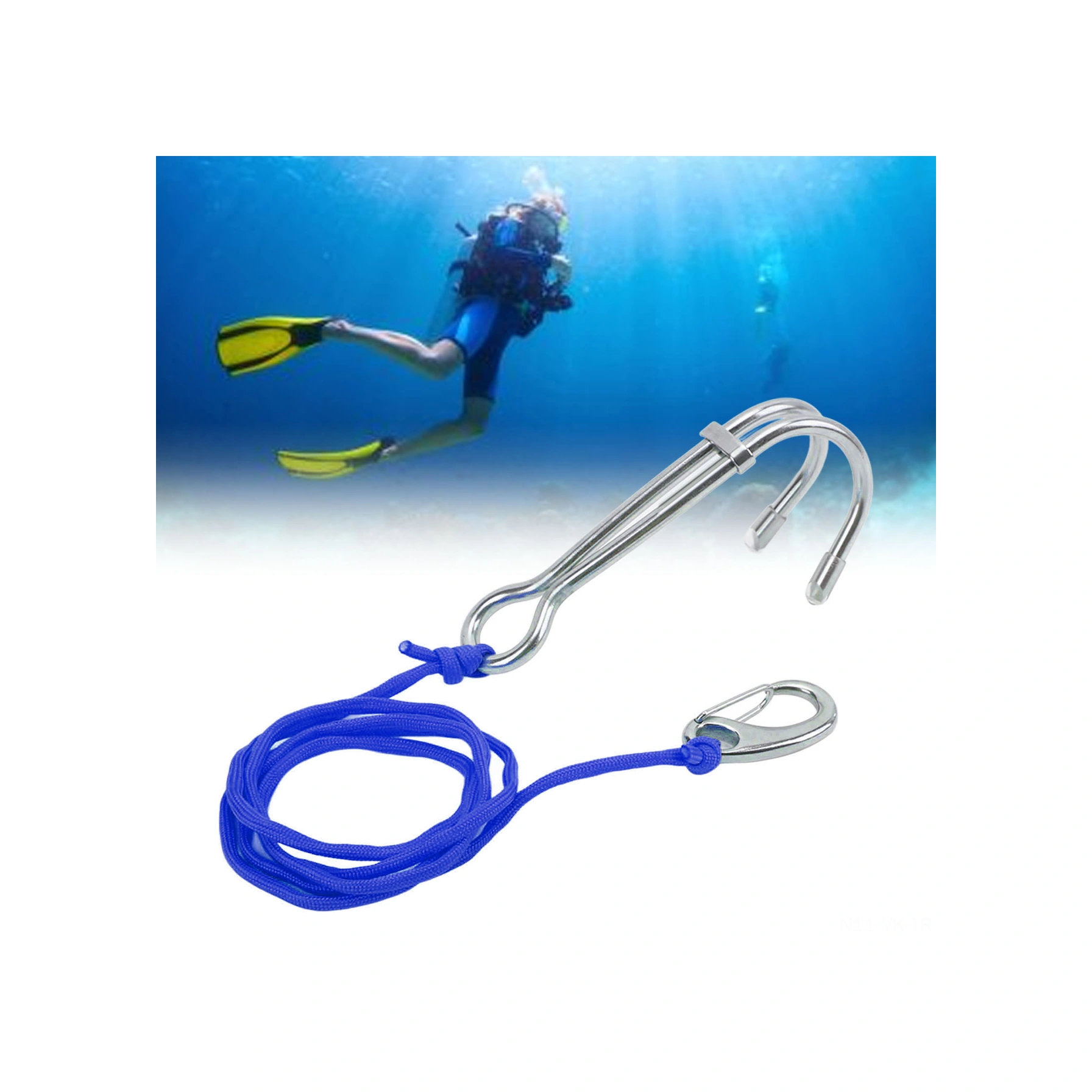 Vkemall 316 Paslanmaz Çelik Dalga Akıcı Su Altı İki Kanca: Vücut Dengeyi Sağlar, Dayanıklı Kordonlu Derin Deniz Dalış Aksesuarı Mavi Mavi
