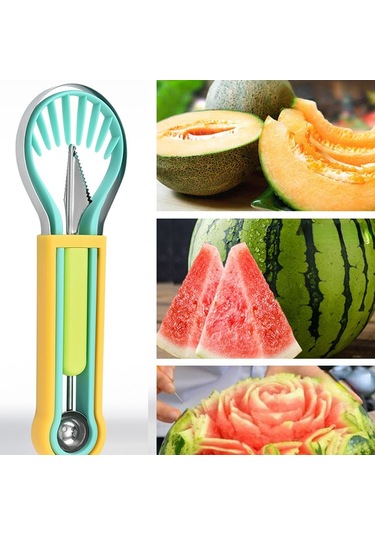 Sones 2 Adet 3'ü 1 Arada Meyve Kazıcı Meyve Tabağı Oyma Bıçağı Çok Renkli