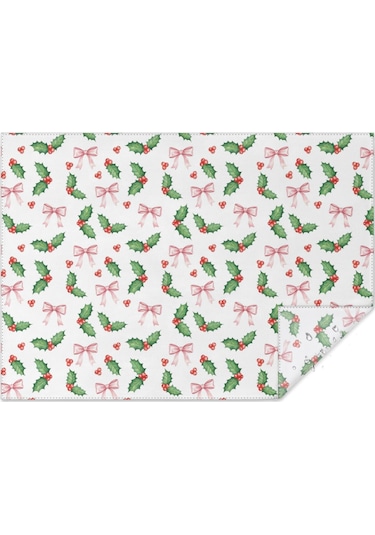 Noel Desenli Dikdörtgen Masa Örtüsü 60x84 İnç, Su Geçirmez Ve Leke Tutmaz Noel Kızılcık Pembe