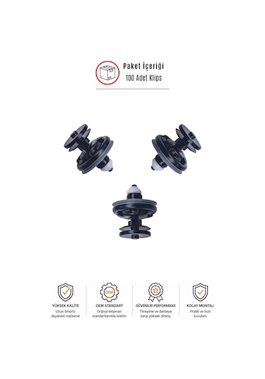 Ford Focus 1-2 C-max Kuga Uyumlu Kapı Döşeme Klipsi 6q0868243 100 Adet