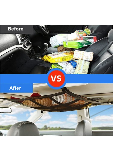 Shineyee "2 Katlı Araç Tavanı Depolama Filesi - 9 Bölmeli Güçlendirilmiş Siyah Model 80x54cm "