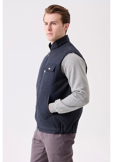 Kışlık Gabardin Yelek Erkek İş Güvenliği Galanthus Outdoor Sıcak Tutucu Rüzgar Geçirmez Lacivert