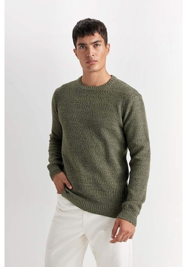 DeFacto Standart Fit Normal Kesim Bisiklet Yaka Dokulu Basic Düz Triko Kazak R1175AZ24WNKH268