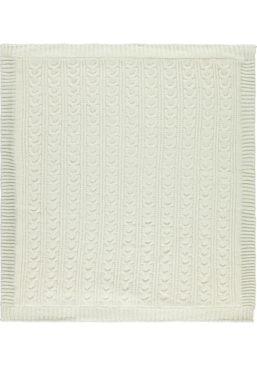 Bej At Kuyruğu Desenli Triko Battaniye Krem / 75x95 Çizgili 75 X 95 Yün Solmaya Dayanıklı Tekli Krem