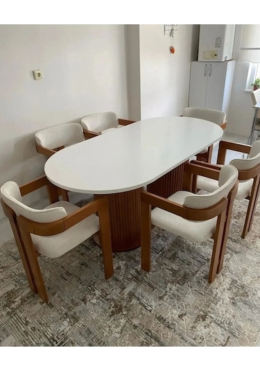 Bohem Masa Takımı T Sandalye Ahşap Masa Takımı 6 Kişilik Masa Sandalye Takımı İskandinav Takım Barok Ceviz