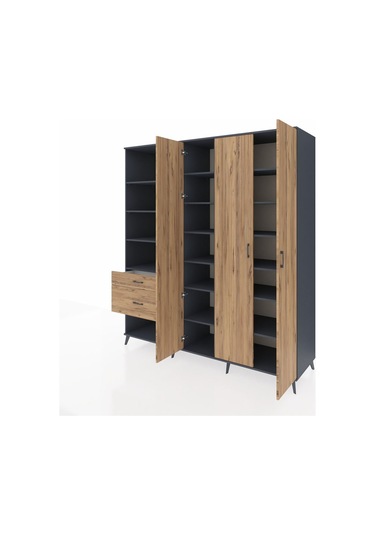 Kronos Dolap 16 Raflı 2 Çekmeceli 3 Kapaklı 220x59x243 Antrasit-çam/çam Atlas Çam/atlas Çam