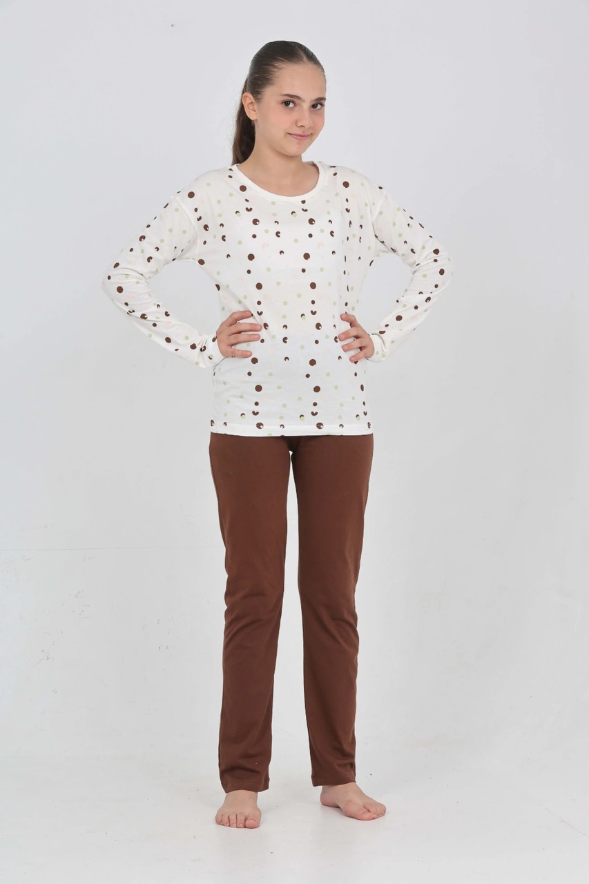 Toontoy Kız Çocuk Karma Baskılı Pijama Takım Kahve