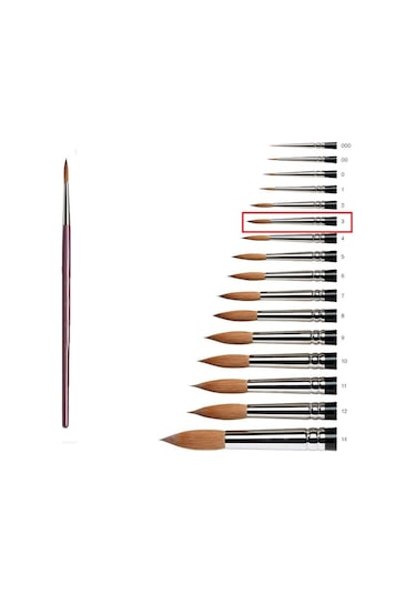 Suluboya Fırçası 3 Numara Samur Guaj Boya Fırça No:3 1 Adet