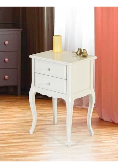 Ahşap Lake  Iki Çekmeceli Telefonluk Komidin  Beyaz
