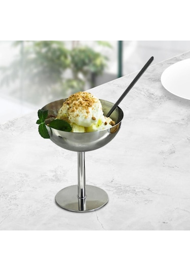 Homyl Paslanmaz Çelik Dondurma Fincan Tatlı Parti Bebek 11cm Gümüş