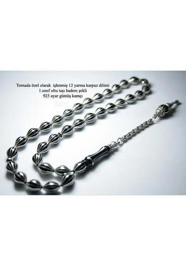 1000 Ayar Gümüş El İşçilikli 12 Yarma Karpuz Dilim İşlemeli Tesbi