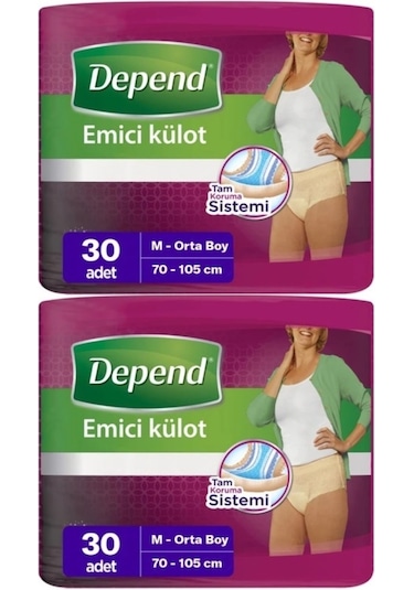 Depend Emici Külot Kadın Hasta Bezi Orta Boy M 2 x 30'Lu