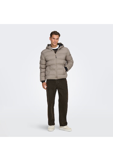 Only&sons Union Seamless Life Puffer Erkek Bej Kapüşonlu Mont Bej