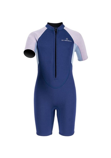 Dıve & Saıl 2.5mm Çocuklar Sıcak Kısa Kollu Tek Parça Wetsuit Gençlik Şnorkel Sörf Elbisesi Koyu Mavi