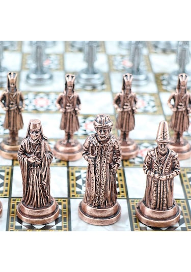 Büyük Boy Metal Osmanlı Bizans Satranç Takımı Antik Ve Katlanır S