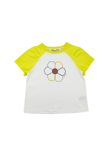 Organik Pamuk Çiçek Desenli Reglan Kol Kız Çocuk Tshirt 001