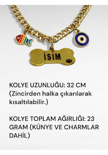 Caramelos Paslanmaz Çelik Köpek Kolyesi- İsimli Köpek Tasması - Köpek Zinciri- Köpek Kolyesi-küçük Ve Orta Irk Altın