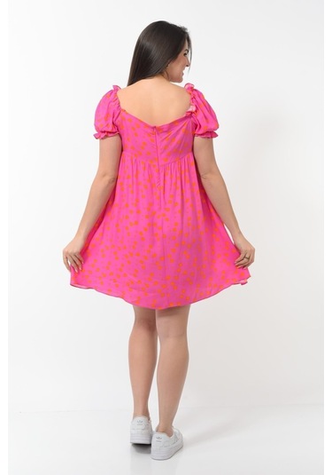 Kadın Yeni Sezon Yaka Ve Kolu Büzgü Detaylı Midi Boy Elbise 001