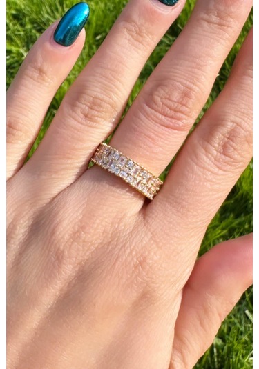 İthal Baget Taş Sıralı Ayarlanabilir Gold Yüzük Gold