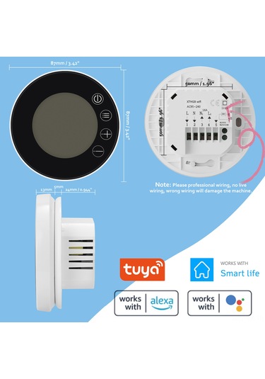 Vkemall Siyah Gb Elektrikli Isıtma İçin Akıllı Lcd Dokunmatik Termostat, Tuya App İle Uzaktan Kontrol, Alexa Ve Google Ses Komutu Desteği