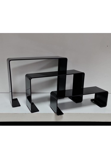 Ayakkabı Standı 3'lü Merdiven Set Kademeli Pleksi Siyah