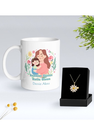 Bk Gift Kişiye Özel Anneler Günü Tasarımlı Beyaz Kupa Ve Papatya Kolye Hediye Seti - 5, Anneler Günü Hediyeleri, Anneye Hediye Kobitmeyencom30516 Bk G