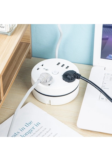 Lemestar Avrupa Standartı Disk Şarj Cihazı - 3 Prizi + 3 Usb 1.8m 2500w Hızlı Şarj, Cep Telefonu Bilgisayar Tv İçin Dayanıklı Alüminyum