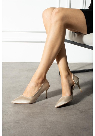 Shoetek Rva Kadın Stiletto İnce Topuklu Yandan Açık Ten Saten Ten