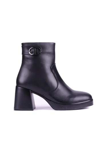 Shoetyle - Hakiki Deri Siyah Renk Topuklu Kadın Bot - 25102452-1381 Siyah