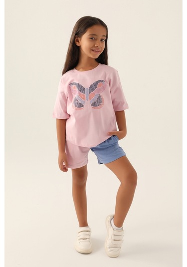 Rolypoly Colour Butterfly Toz Pembe Kız Çocuk Şort Takım 5274-43137 Pembe