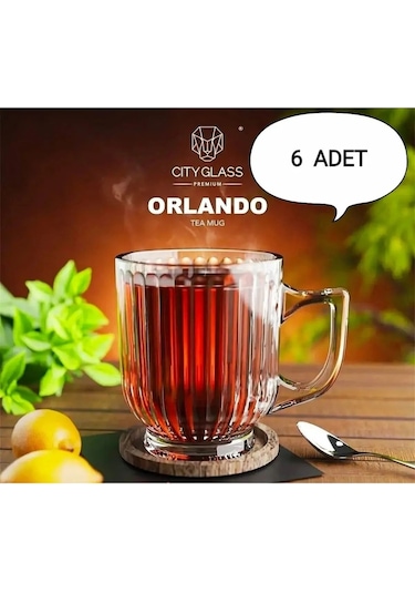 6 Adet Kristal Cam Kulplu Çay Nescafe Kupa Bardak Seti Takımı