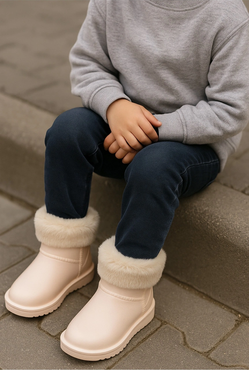 Çocuk Kışlık Kar Yağmur Botu Su Geçirmez, Peluş Astarlı, Eva W10290-225 Tokio Borreguito Modeli Bej