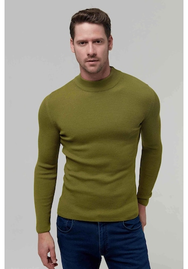 Twn Slim Fit Yeşil Rib Örgü Kazak 5ec0606317701 401