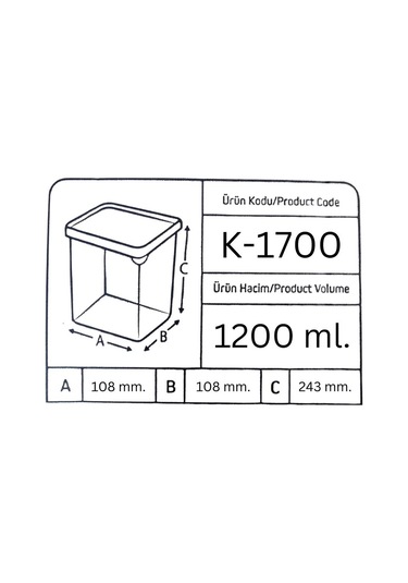 Offbox Kare Bakliyat Baharat Gıda Saklama Kabı - 1.7 Lt. - 12 Adet Antrasit Şeffaf