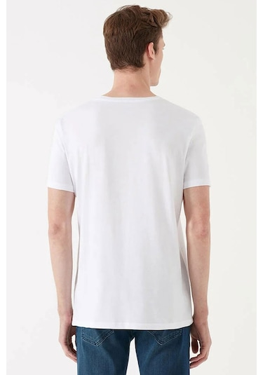 Mavi Bisiklet Yaka T-shirt Beyaz