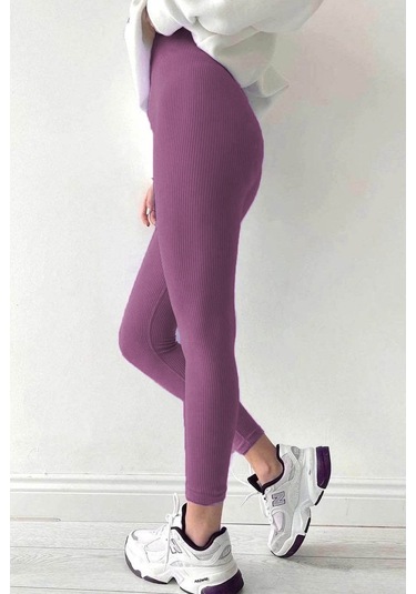 Madmext Mor Yüksek Bel Kadın Fitilli Tayt Mg1625 Mor